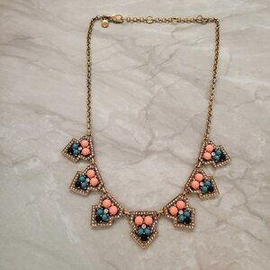 ✨ J.Crew Pave Rhinestone Crystal Blue Gold Coral Bohemian Necklace ✨